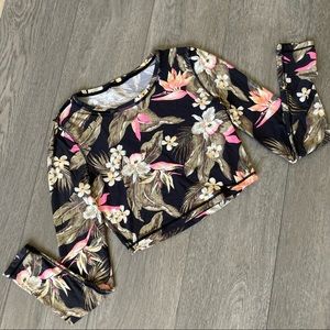 Billabong small floral long sleeve swim crop top